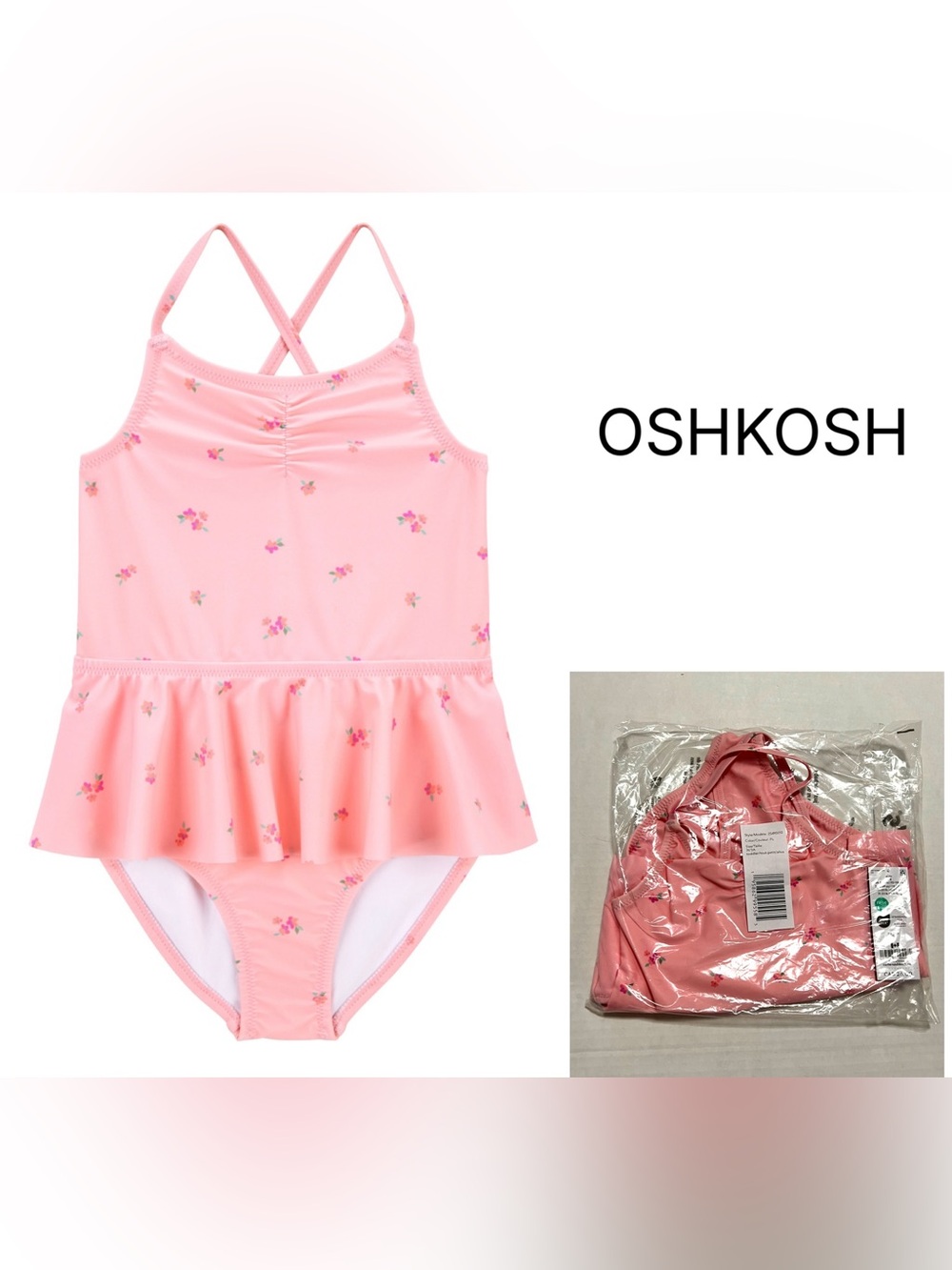 OSHKOSH - 3T - NWT - TODDLER GIRLS - UPF 50+ PINK FLORAL TUTU SWIMSUIT /SWIMWEAR